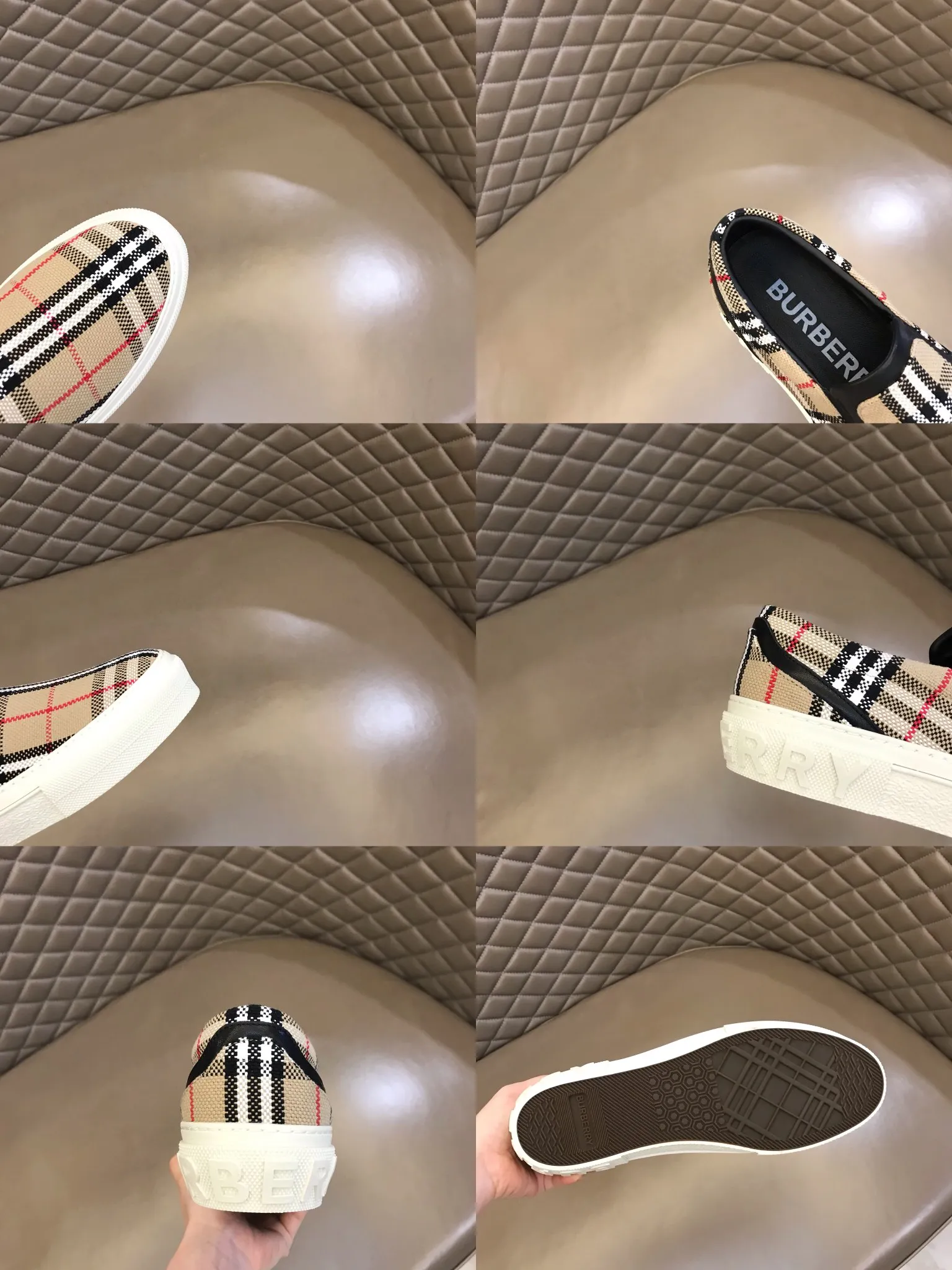 p360 "BURBERR*" Classic low-top sneakers, reinterpreted in Vintage checkered cotton material and decorated with a new brand logo. First-layer sheepskin lining, embossed Burberry logo on the heel, and original TPU outsole! Male 38-44 (45 46 customized)